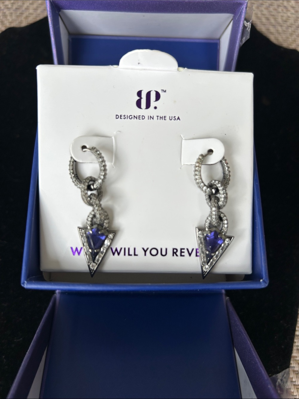 Bomb Party Sirens Collection Waters of Fate Tanzanite CZ drop earrings. - Picture 2 of 6